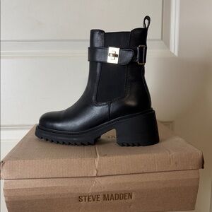 Steve Madden Black Moto Boots with Buckle